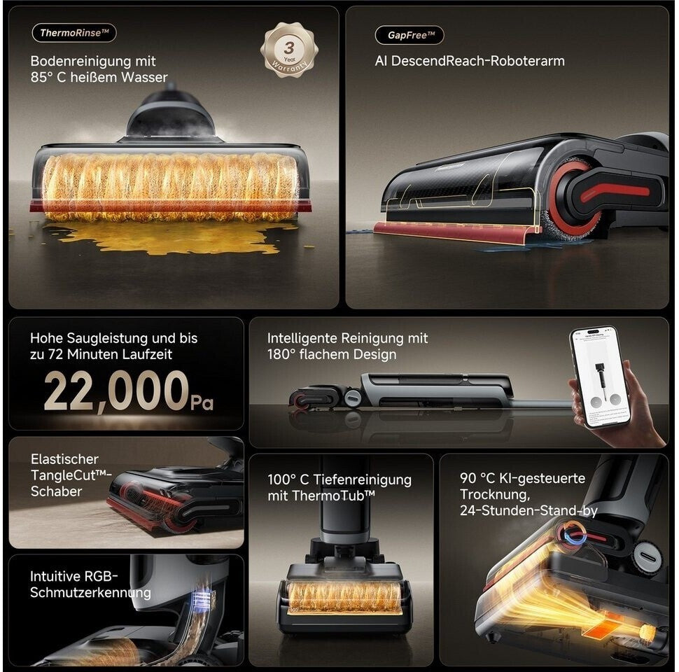 dreame H15 Pro Heat Nass- und Trockensauger, 85° C Wasser 22.000 Pa Saugleistung