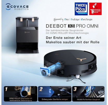 ECOVACS DEEBOT X8 PRO Omni Saugroboter mit Wischfunktion  18.000 Pa, 12-in-1