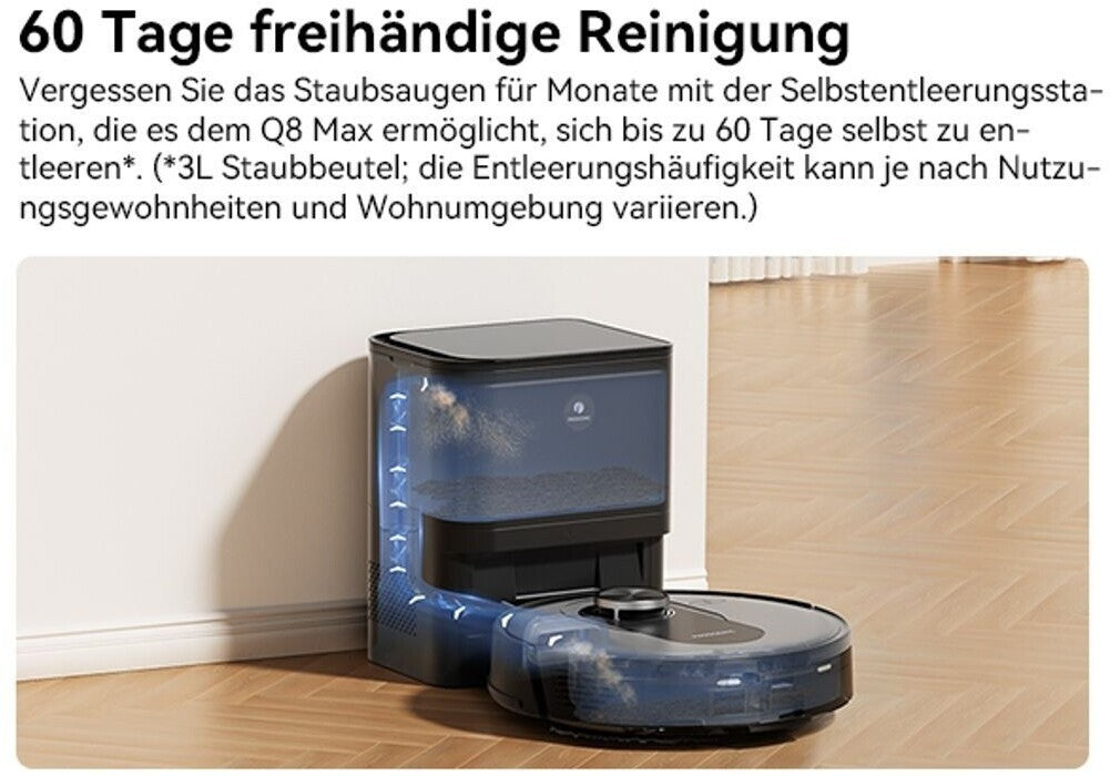 Proscenic Q8 Max Saugroboter mit Wischfunktion 6000Pa 200min Staubsauger Roboter