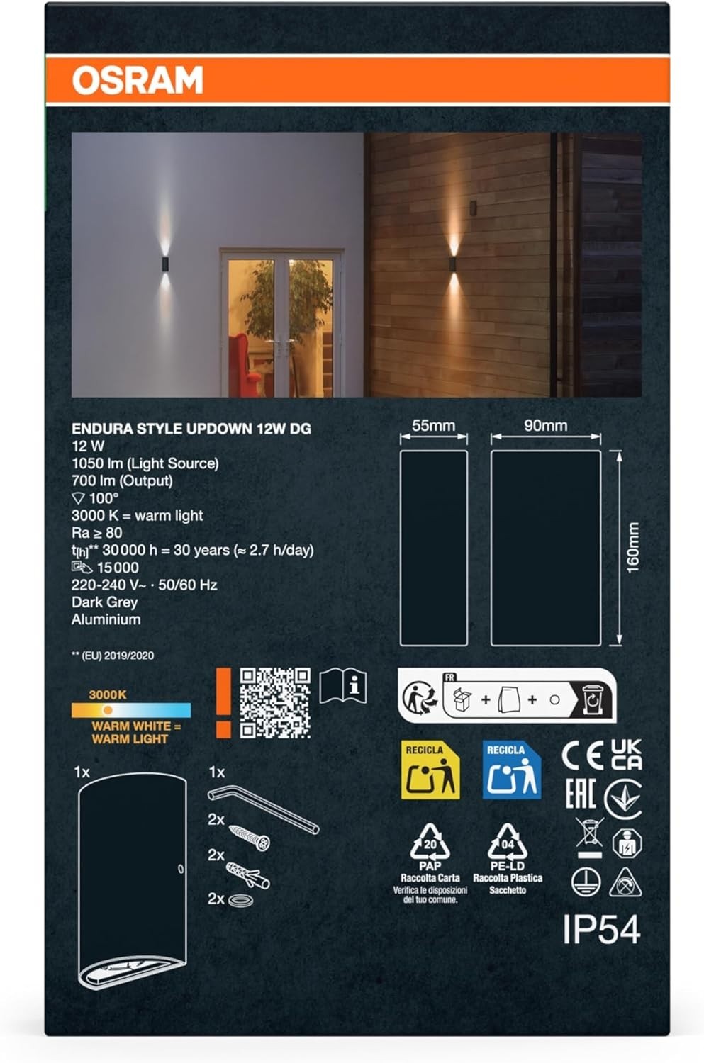 OSRAM LED-Außenleuchte Wand Outdoor Light – IP44 – 3000K