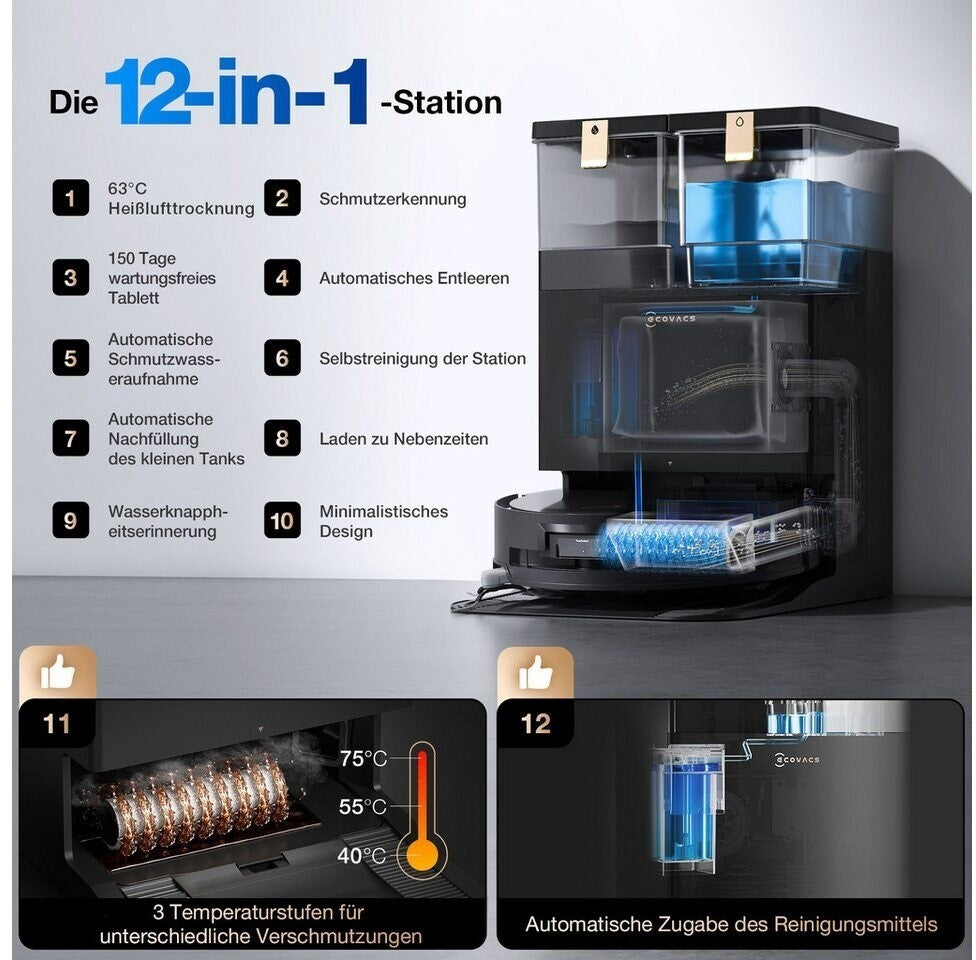 ECOVACS DEEBOT X8 PRO Omni Saugroboter mit Wischfunktion  18.000 Pa, 12-in-1