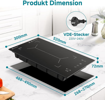 AMZCHEF Induktionskochplatte 2 Platten mit separaten Steuerelementen