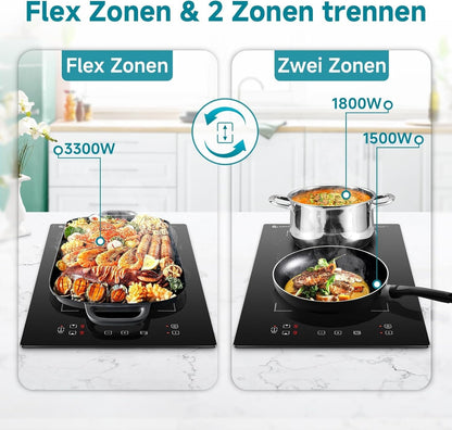 AMZCHEF Induktionskochplatte 2 Platten mit separaten Steuerelementen
