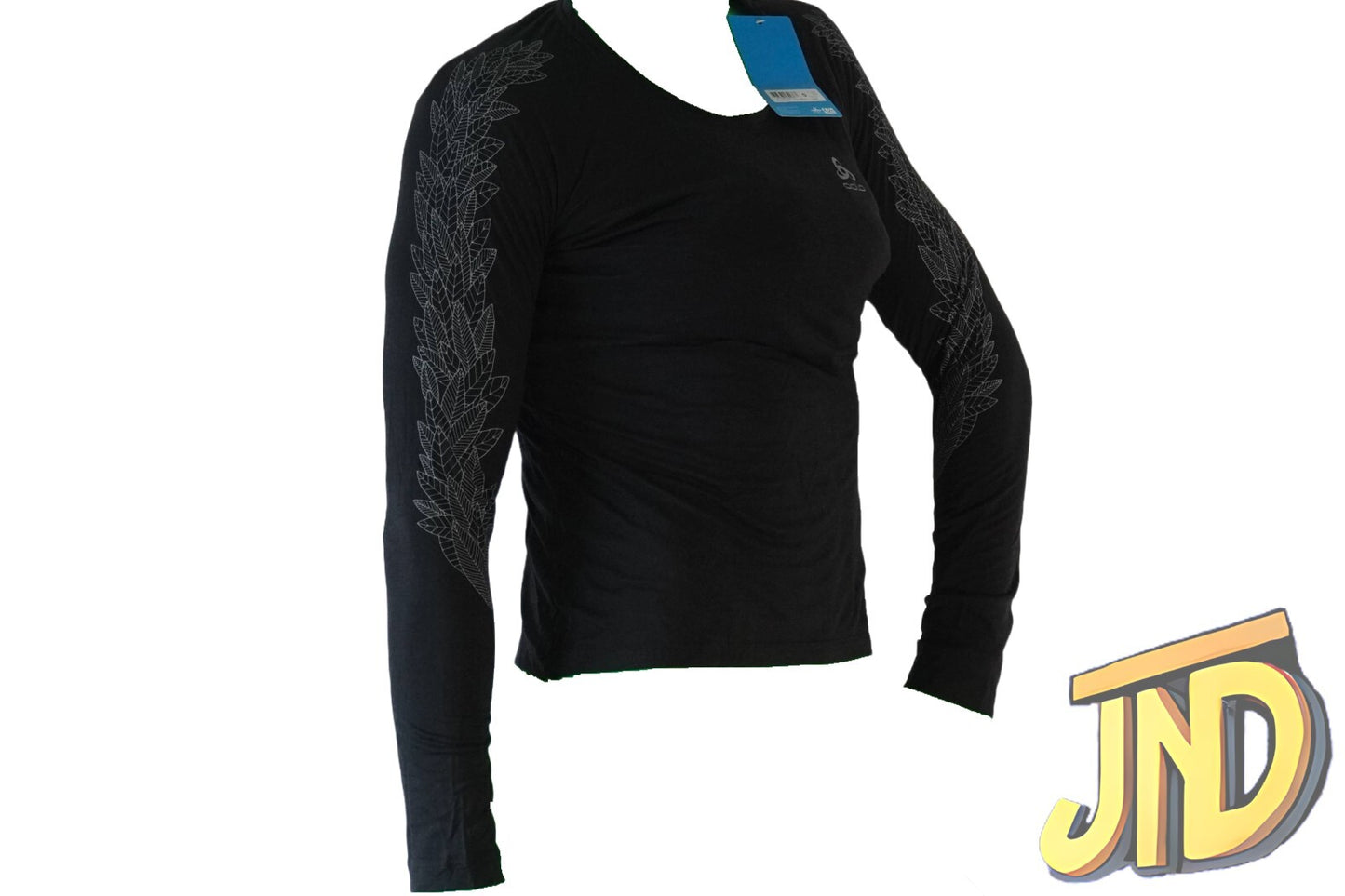 Odlo Concord Damen-Sweatshirt Rundhalsausschnitt Schwarz-Blatt-Druck auf Ärmel🌸