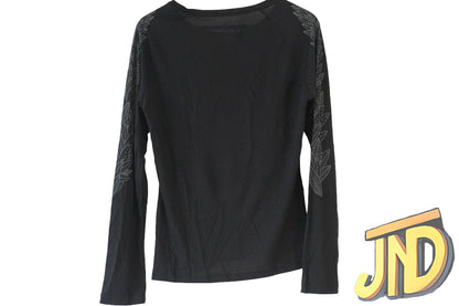 Odlo Concord Damen-Sweatshirt Rundhalsausschnitt Schwarz-Blatt-Druck auf Ärmel🌸